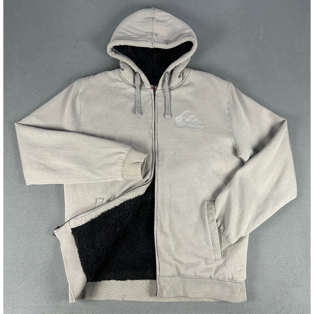 Quiksilver Hoodie Jacket Mens Large Grey Faux Fur Fleece Lined Style Skate Surf